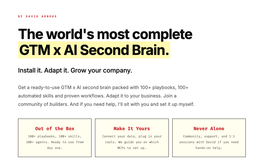 The world's most complete GTM x AI Second Brain landing page hero